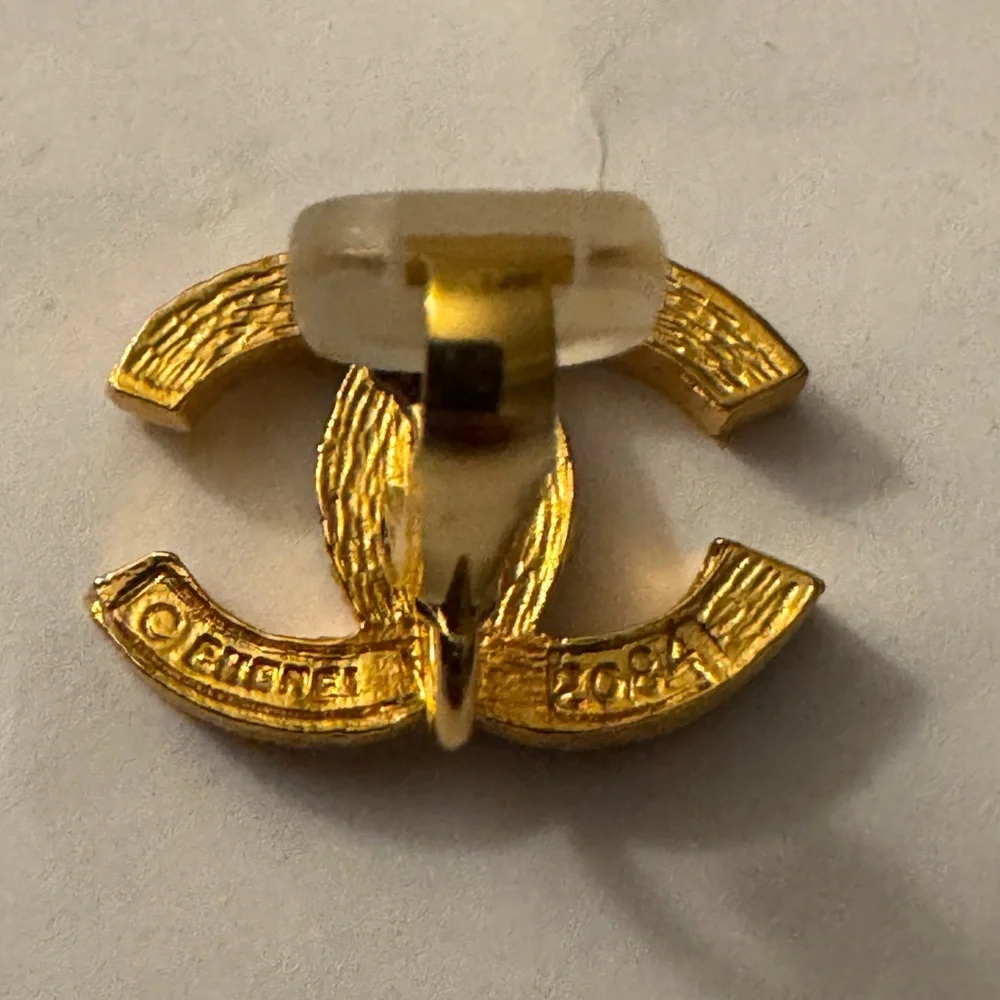CHANEL Earrings Vintage CC Logo Crystal Clip On 24K Gold Plated Studs with Box